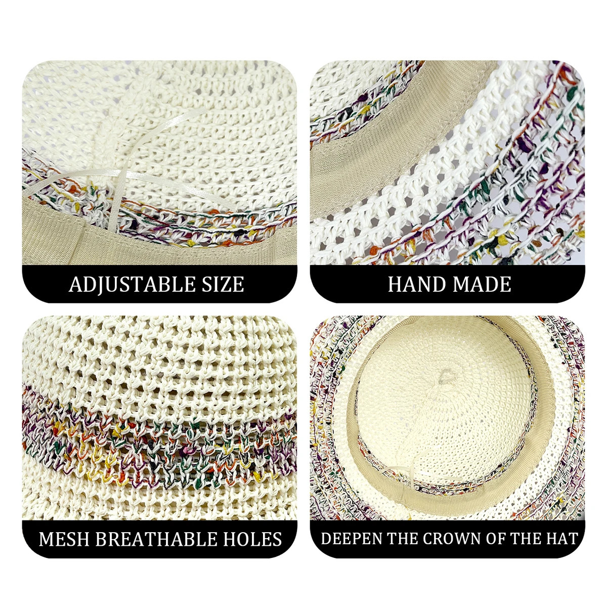 1 Womens Knitted Rainbow Gradient Hollow Hat Outdoor Leisure Fisherman Hat for Daily Use 250320