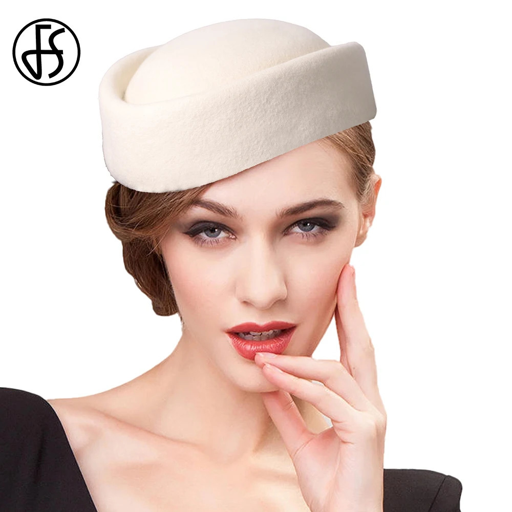 Felt charming womens small top hat elegant Millinery retro beret bridal church winter hat 250322