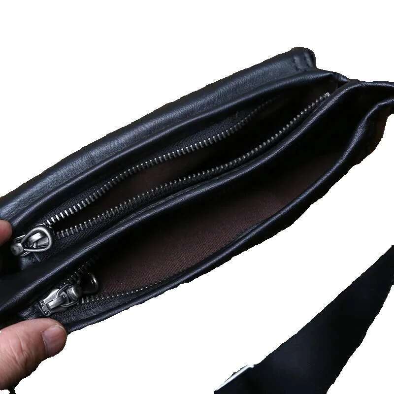 NZPJ Men's Genuine Waist First Layer Casual Chest Soft Leather One-Shoulder Crossbody Bag Man Belt Pouch