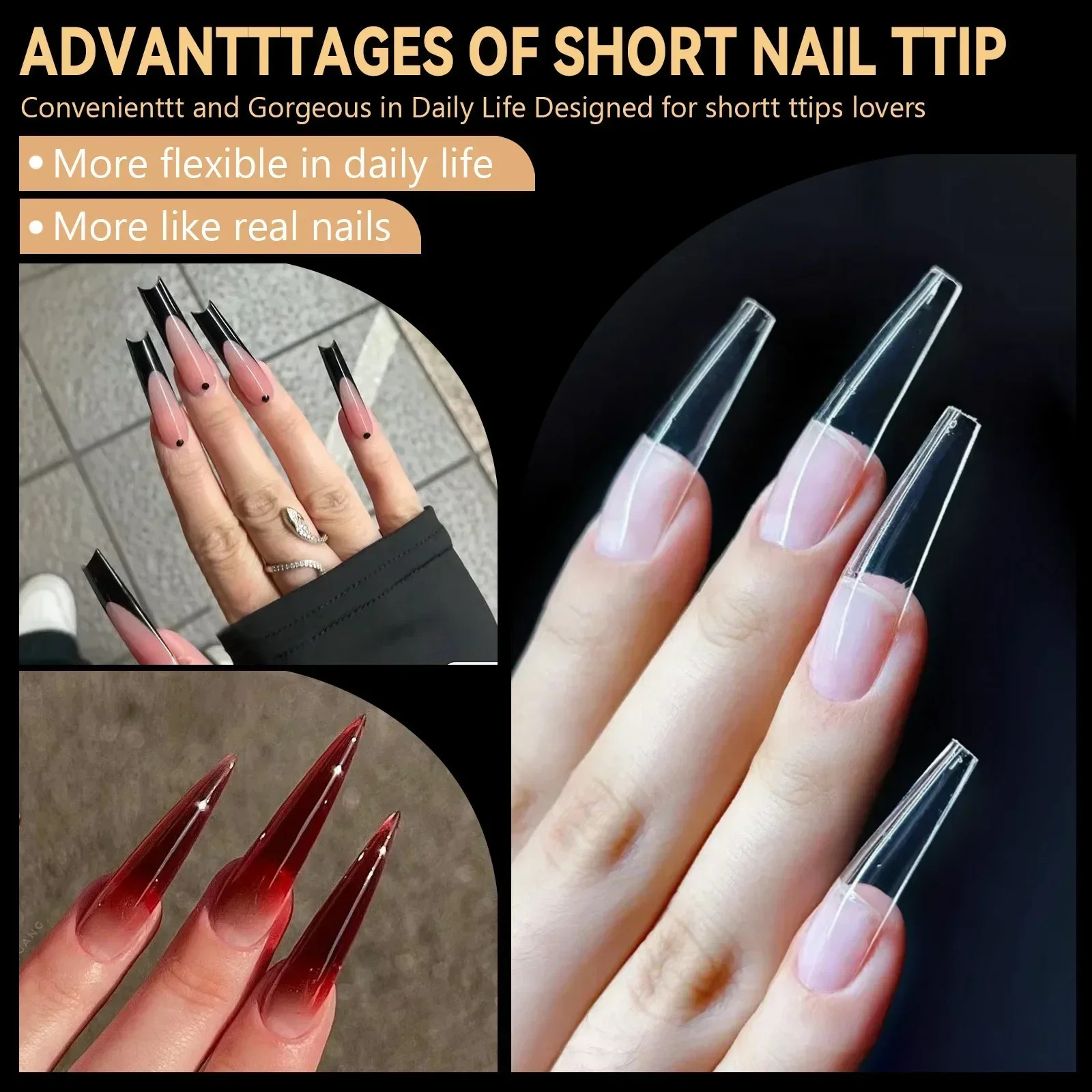 Soft gel false tip box natural carved ballet coffin almond false nail full set of high-quality nail pressing products 250324
