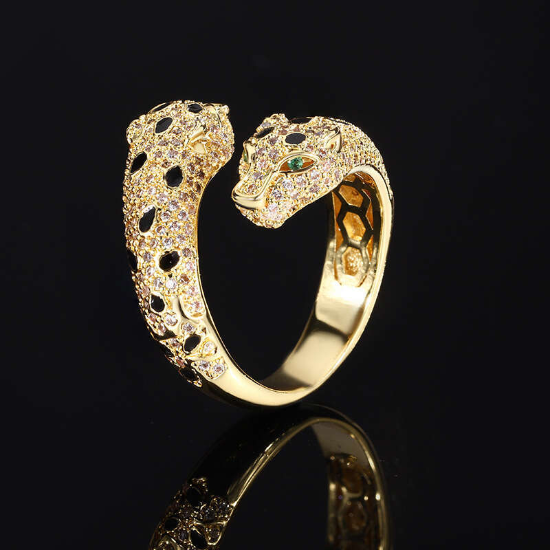 2024 New Zhuangsheng Jewelry Leopard Ring Fashion Personality Exaggerated Diamond Set
