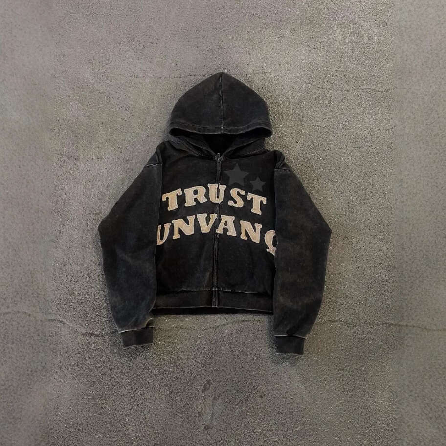 Fashion Letter Splicing Embroidered Zipper Men's and Women's American Couple's Loose Hoodie gift for man