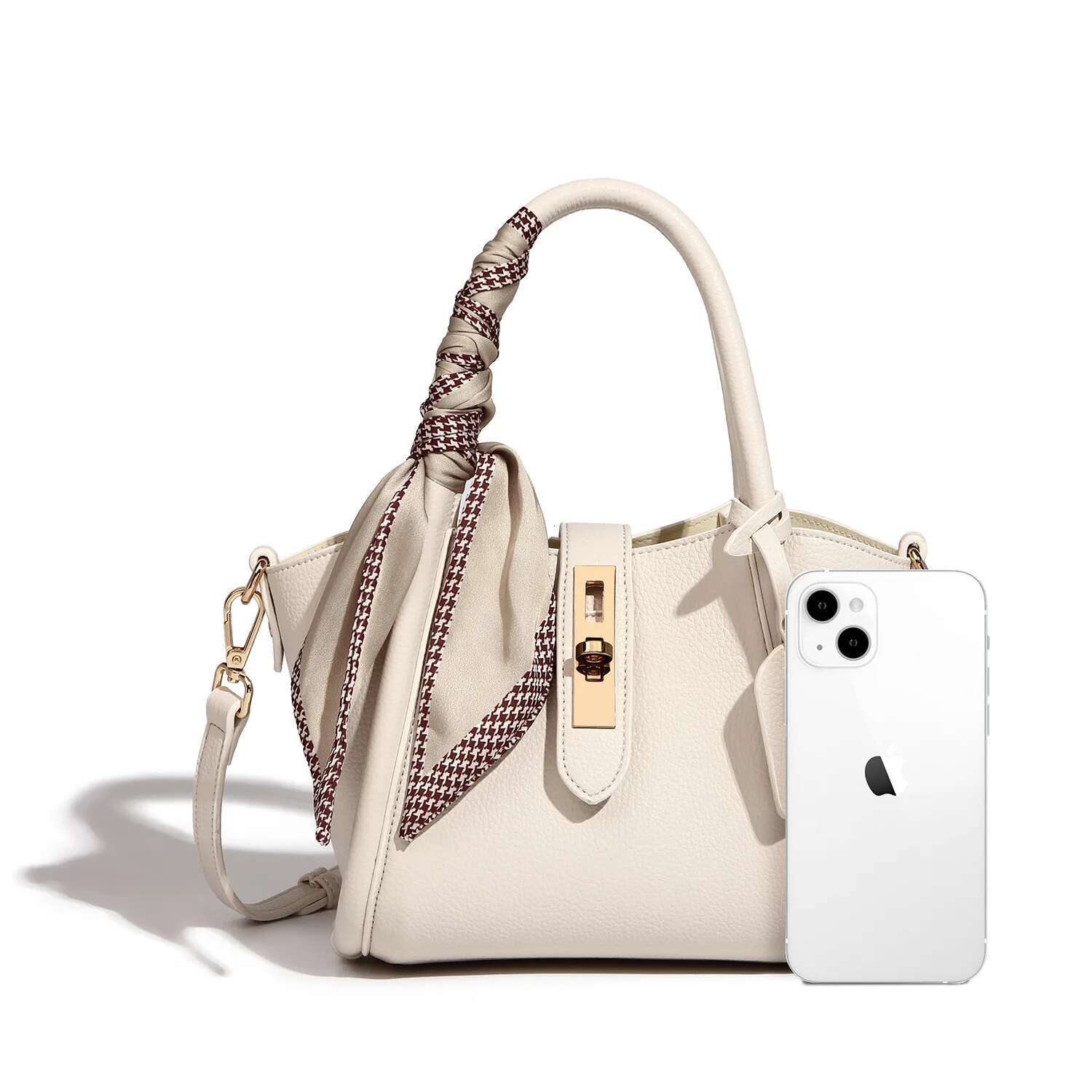 2024 Beige Lychee Patterned P Encounter Tote Bag, New High-End Commuting Handbag, Single Shoulder Crossbody Bag