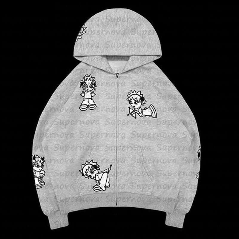 High Trendy Street Casual Hip Hop Zipper Coat Autumn/Winter New Embroidered Sweater Cardigan Top