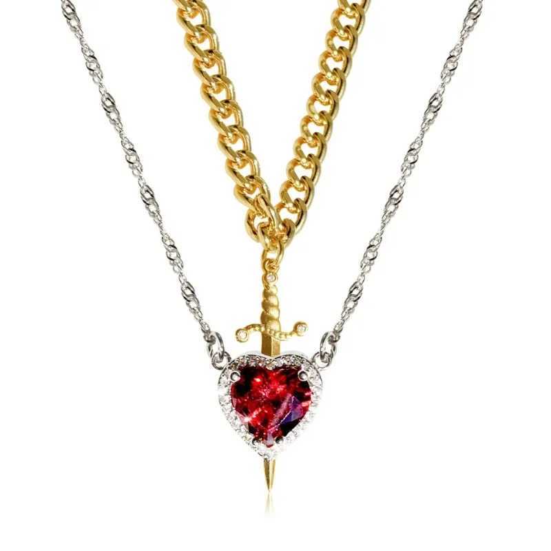 Heart Sword Necklace - Couple Necklace -18k Gold Plated Stainless Steel Zircon Crystal Ring Bracelet Jewelry Set W250325
