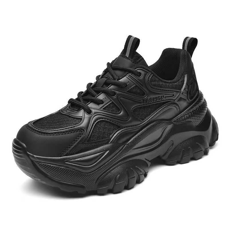 Womens Fashionable Chunky Mesh Sneakers - Breathable Comfortable Elevator Design - Solid Color Trainers for Everyday WalkingC250210