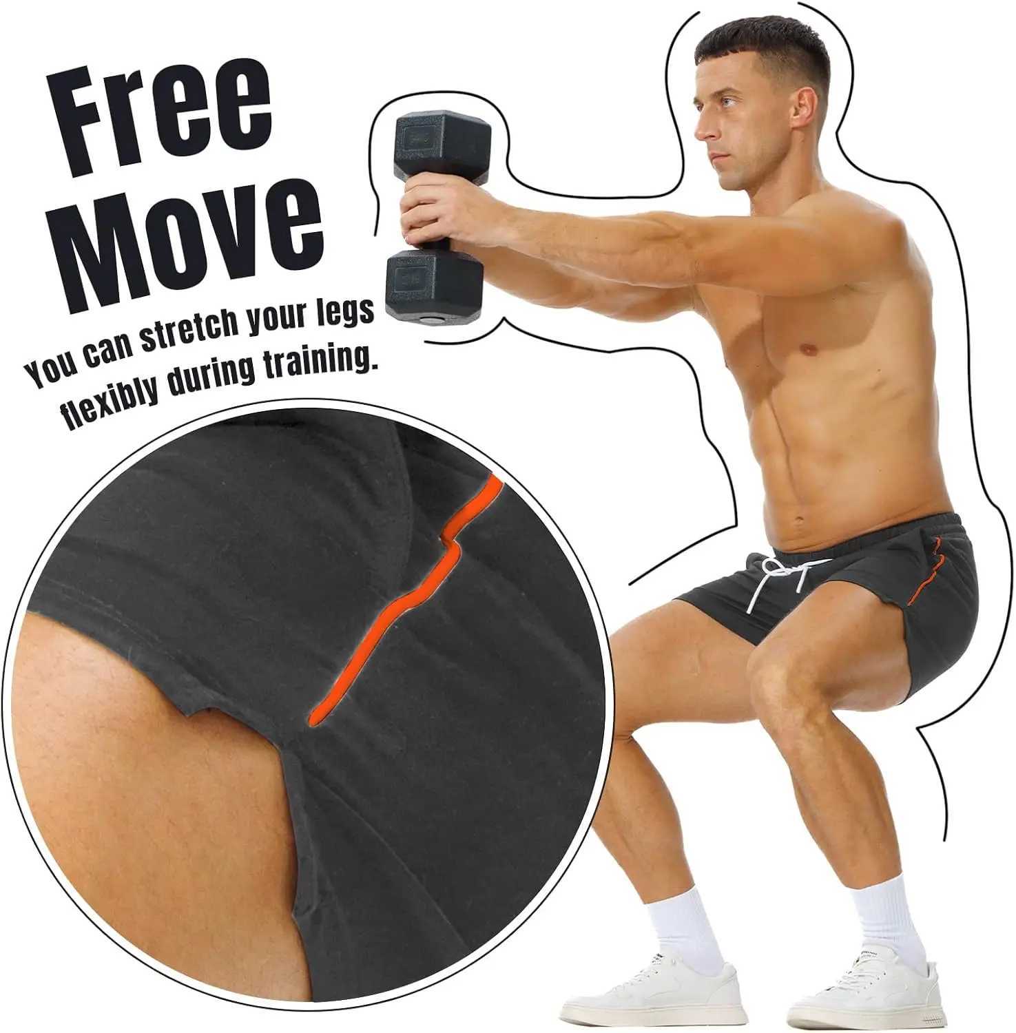 Mens 3-inch cotton casual fitness running shorts with pockets W250324