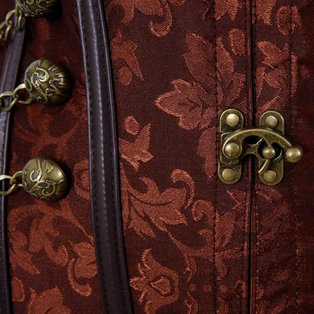 Womens Corsair Corset Leather Gothic Corset Plus Size Steampunk Steel Skeleton Corset Chain Carnival Party Costume W250325