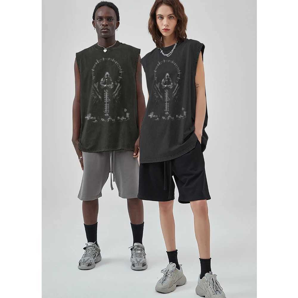 Y2K Womens Tank Top 100% Cotton Retro Black Mens Clothing Hip Hop Punk Rock Sleeveless T-shirt Gothic Tank TopT250325