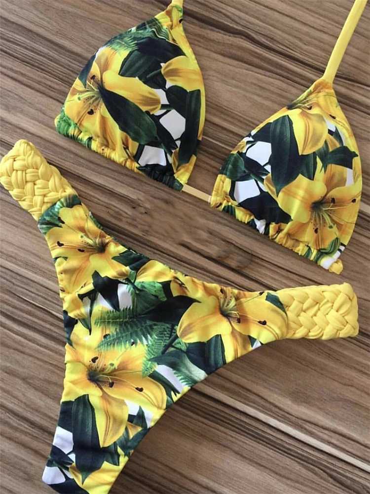 Sexy floral print bikini 2023 fashionable summer bather swimsuit bandage swimsuit womens suspender bikini set two-piece set newXJ250324