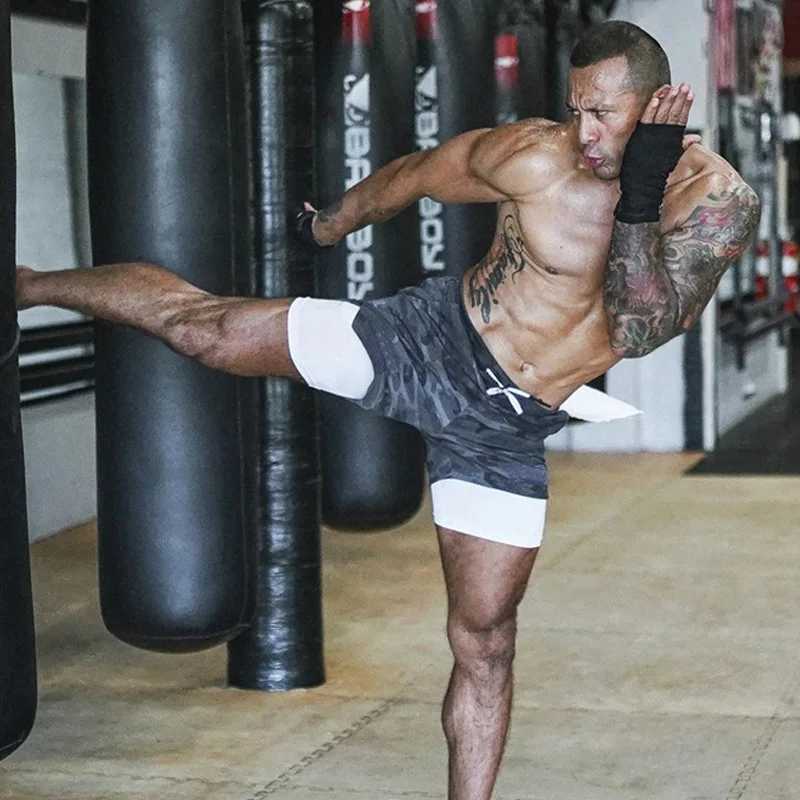 Mens 2 sports and fitness shorts summer football training shorts running exercise shorts gym tight fitting mens sports pants sportswear W250324