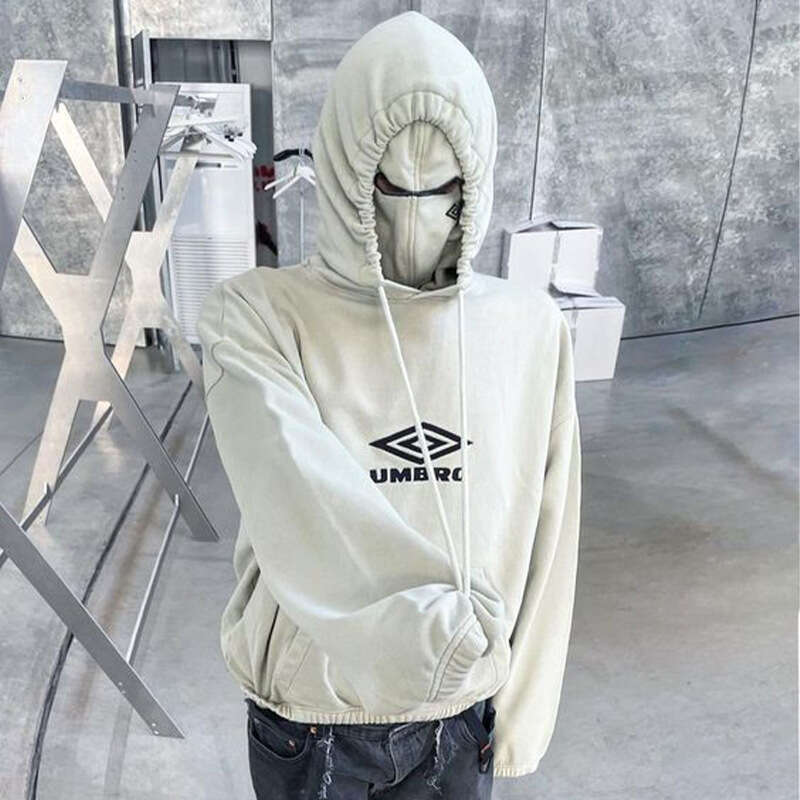 Autumn/Winter New Ins American Trendy Brand Double Hat Face Mask High Street Hoodie
