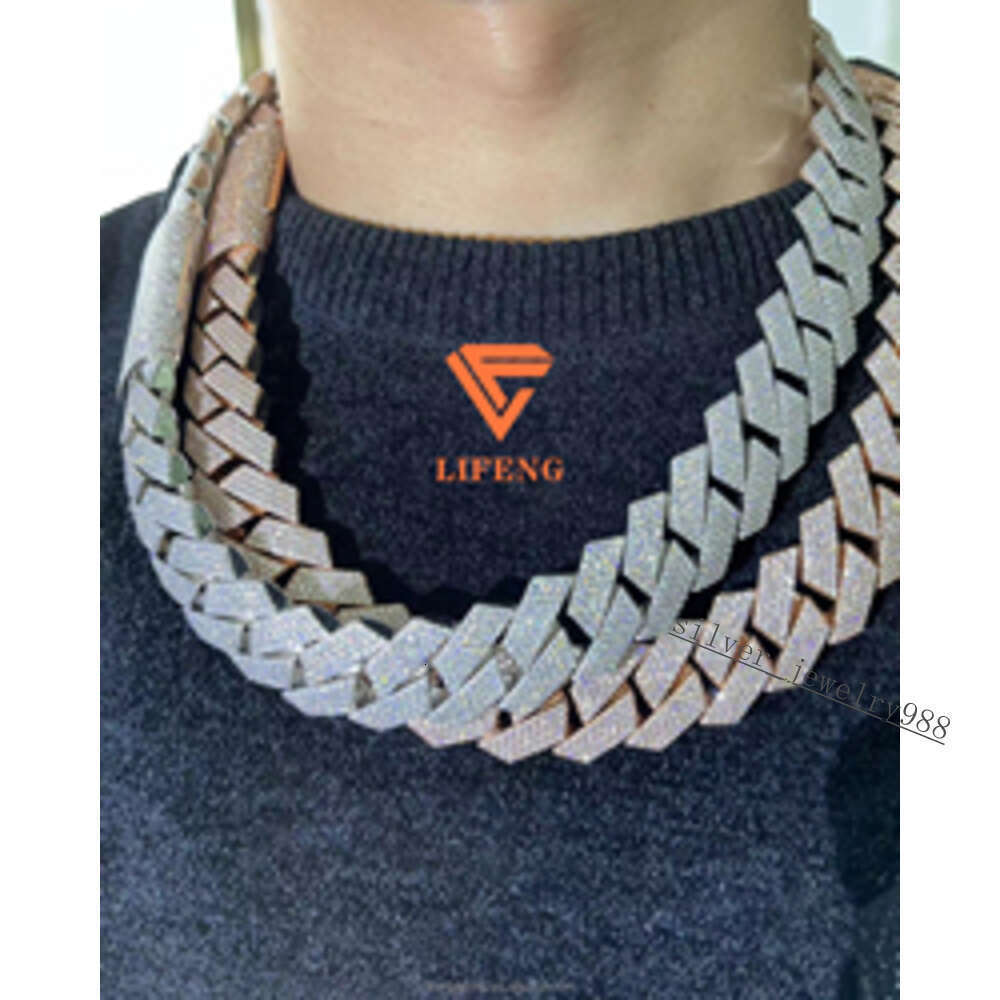 Pass Diamond Test Vvs Moissanite 20mm Wide Solid Silver Cuban Chain Mens Hip Hop Jewelry Necklace Pop