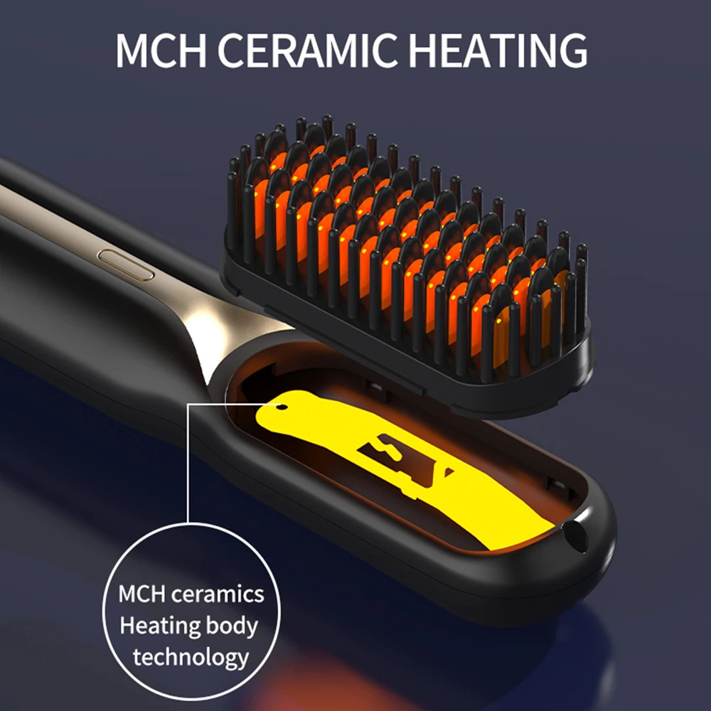Comb Hair Straightener Electric Heating Comb Fast Heating Portable Travel Anti-Scald Beard Straightener Curling Comb 250324