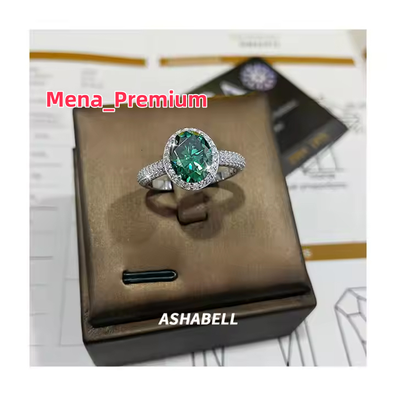 Luxury Full Moissanite 2CT VVS D Color 925 Sterling Silver Green Moissanite Ring Women Engagement Wedding Ring