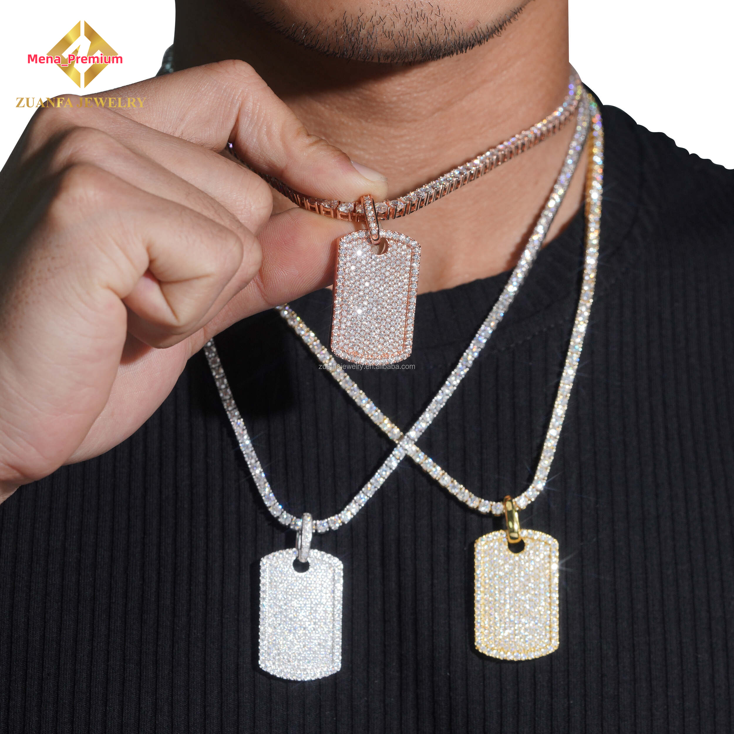 Lowest Factory Price Retail GRA Certificate Fully Iced Out Hip Hop Jewelry 925 Silver Moissanite Diamond Dog Tag Pendant Set