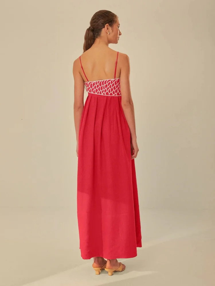 Summer 2024 Lady Party Streetwear Red Fish Top Maxi Dress For Women Sexy Sling Sleeveless Backless Femlae Robe Street Vestidos 250320