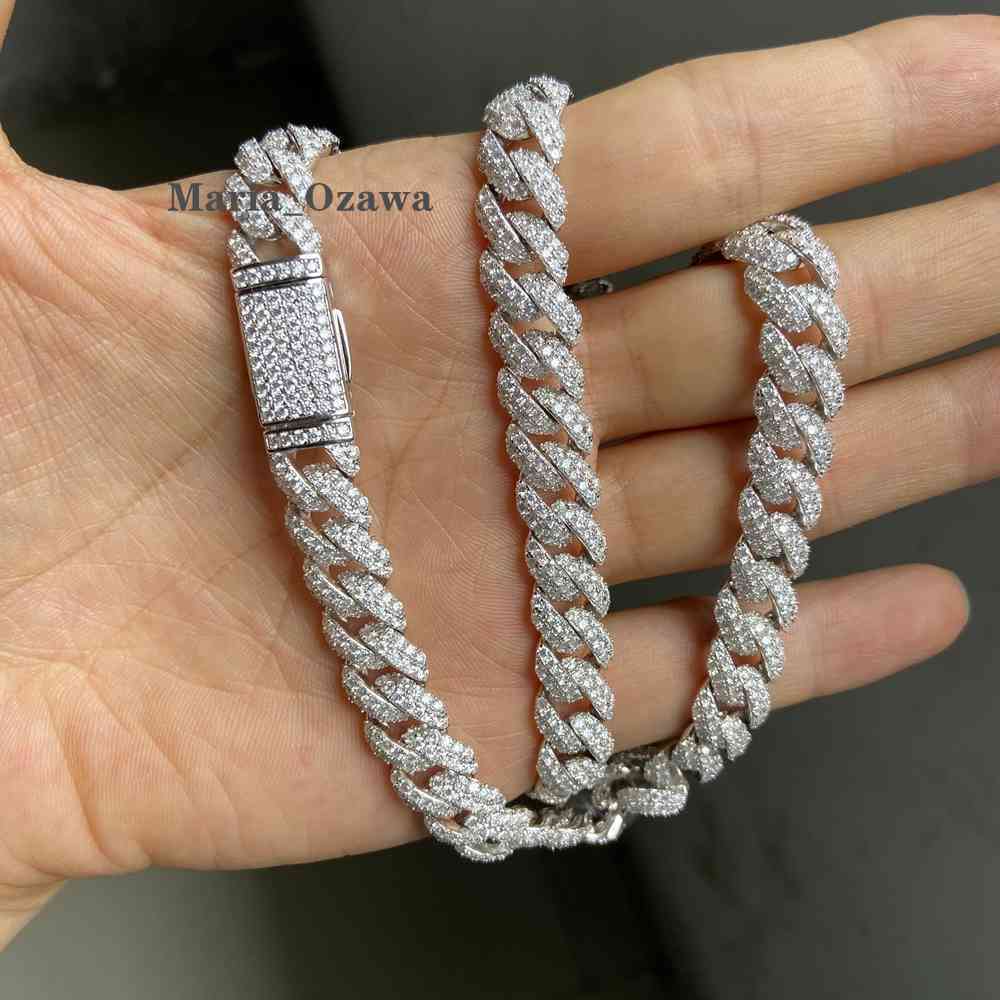 Meisidian 24 Inch S925 Silver Iced Out VVS Moissanite Diamond Cuban Link Chain Necklace For Men X0509