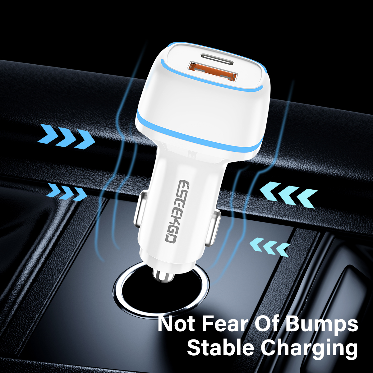 USA STOCK ESEEKGO C-15BT fast charging 38W LED QC3.0+PD20W Car Charger With Retail Package ship in 2 days (WHITE)
