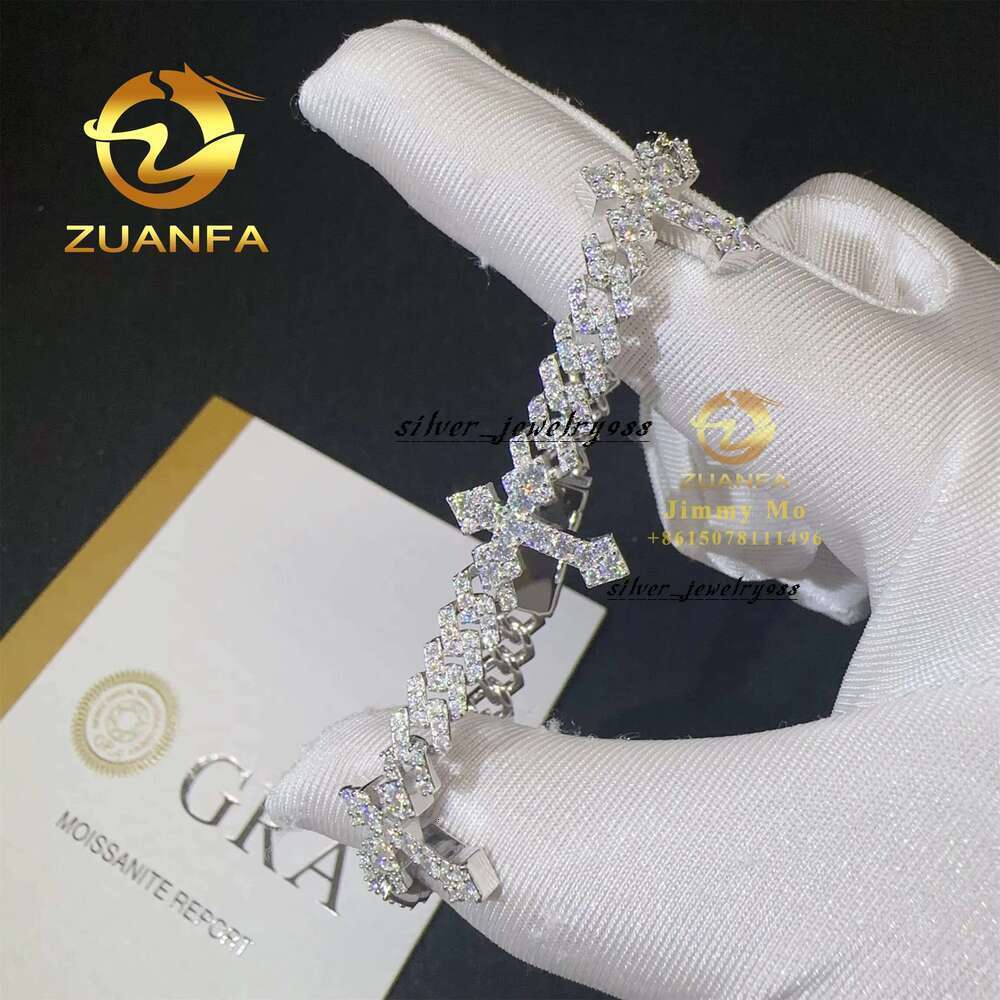 Rapper Jewelry Iced Out Cross Design Moissanite Chain 6Mm Hip Hop Sier Cuban K Bracelet