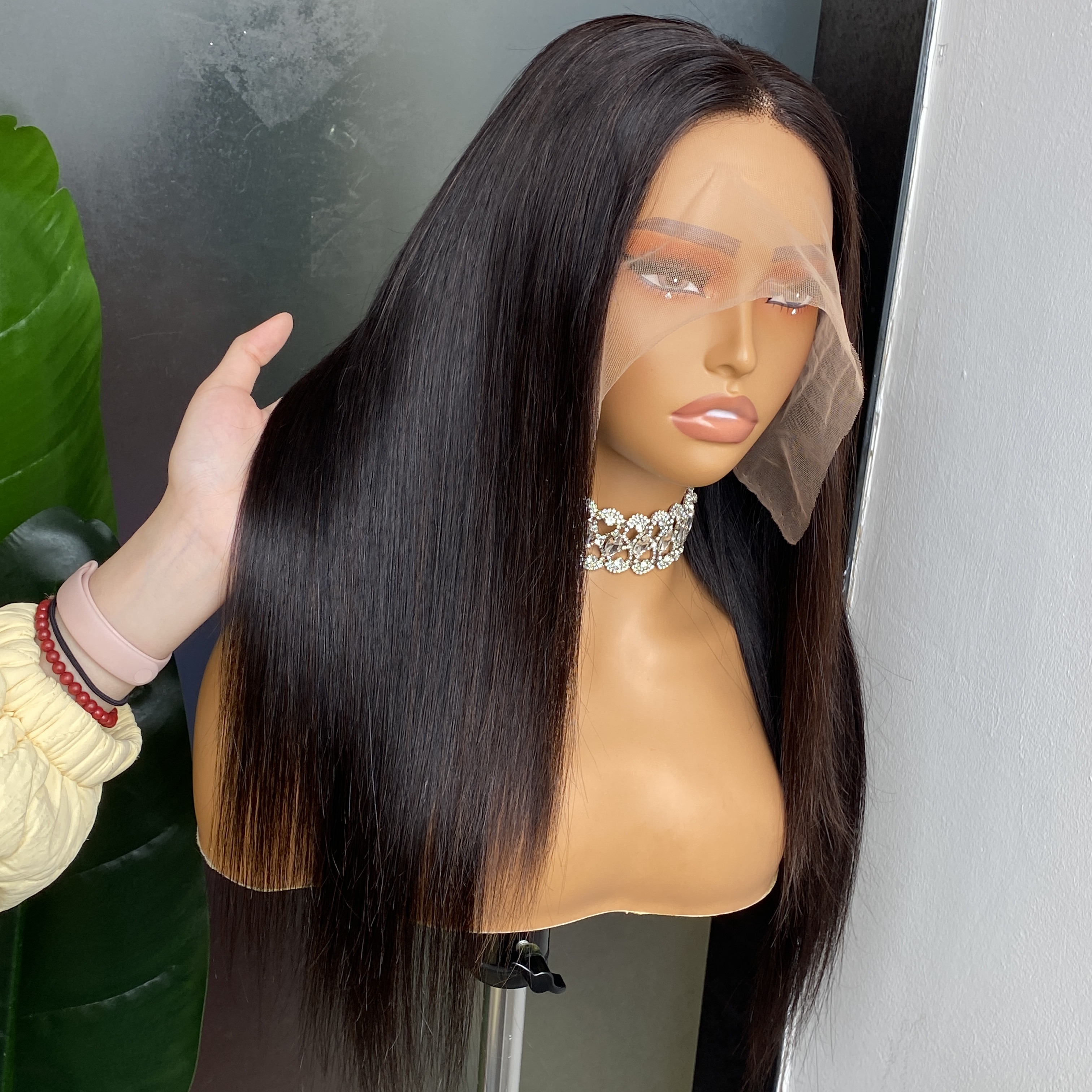 On Sale Malaysian Peruvian Brazilian Natural Black Silky Straight 13x4 Brown Swiss Lace Front Wig 100% Raw Virgin Remy Human Hair