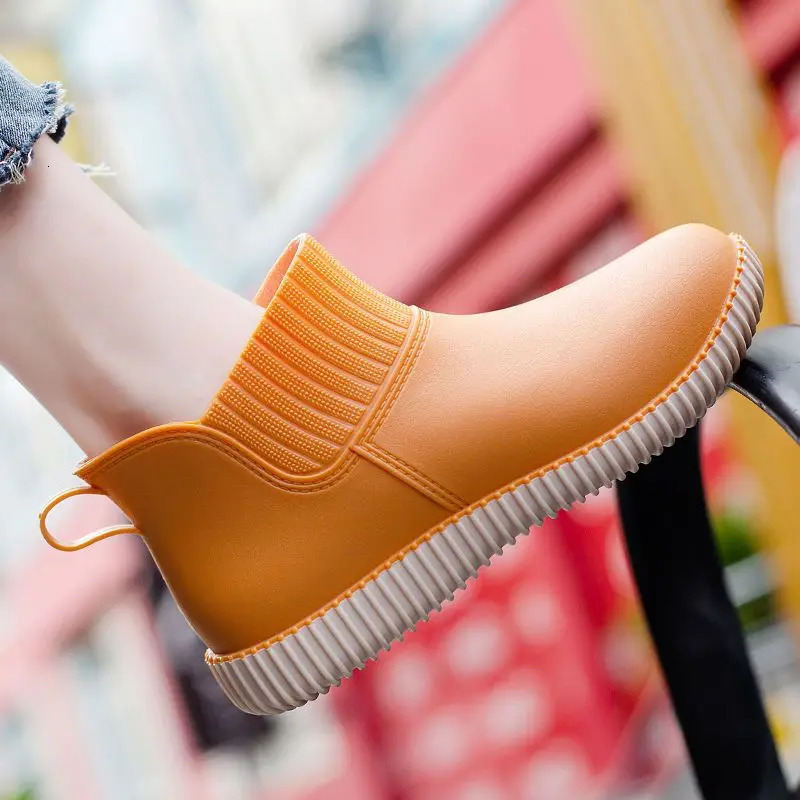 Fashionable womens rain boots low top waterproof shoes anti slip thick soled 250317