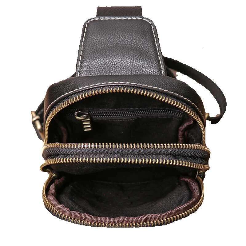 LUOKIR Men's Genuine Leather Chest Bag Cowhide Crossbody Simple Outdoor Small Backpack Casual Fashion Shoulder Sg Bags