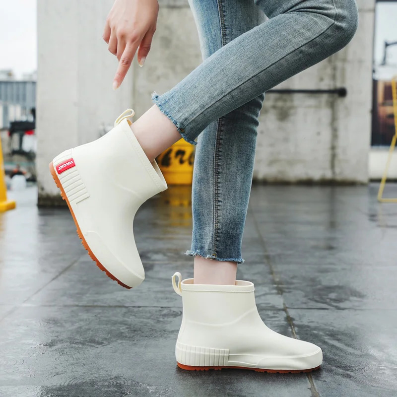 1 pair of white womens low top rain boots anti slip and waterproof short tube water shoes lightweight wearresistant 250317