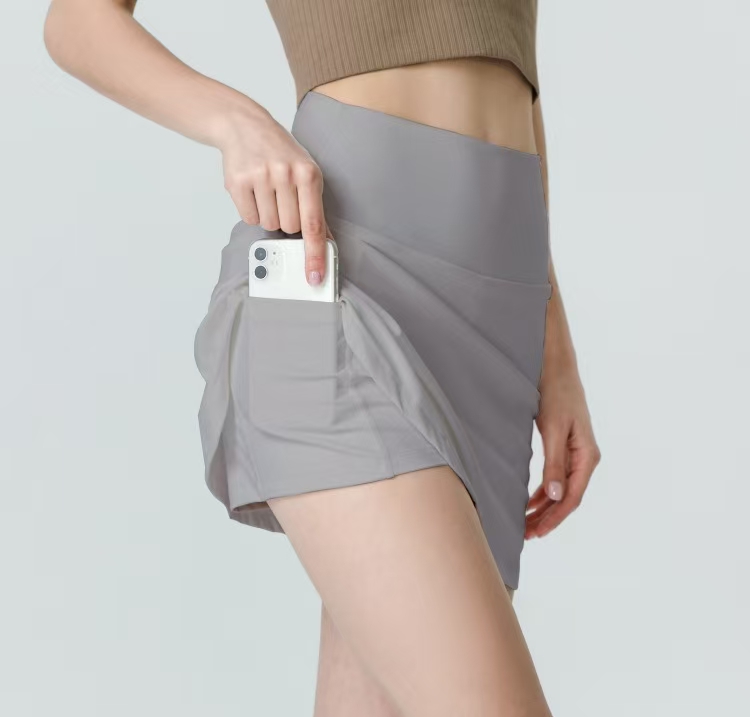 Women Sports Yoga Skirts Workout Shorts Zipper Pleated Tennis Golf Skirt Anti Exposure Fitness Short Skirt with Pocket 99023
