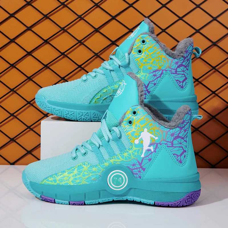 Winter childrens basketball shoes boys thick warm snow boots girls non slip outdoor casual childrens wear-resistant sports shoes W250324