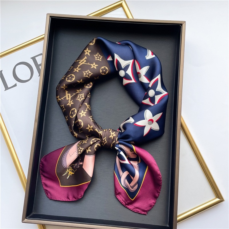 Luxury silk designer scarf for women top quality classic pattern summer fashion headband multipurpose bandeaux foulard soft bandage shawl gift scarves with box