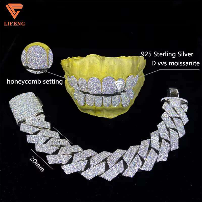 10 Top 10 Bottom Customizable Rose Gold Plated Iced Out Moissanite Grillz Hip Hop Jewelry Set With Perm Cut Moissanite for Teeth
