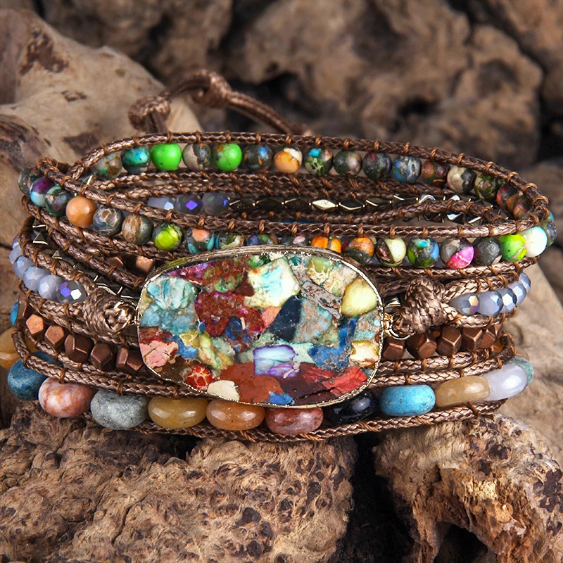 RH Fashion Bohemian Jewelry Accessoryes Natural Stones Charm 5 Strands Handmade Wrap Bracelets Festival Gift 250318