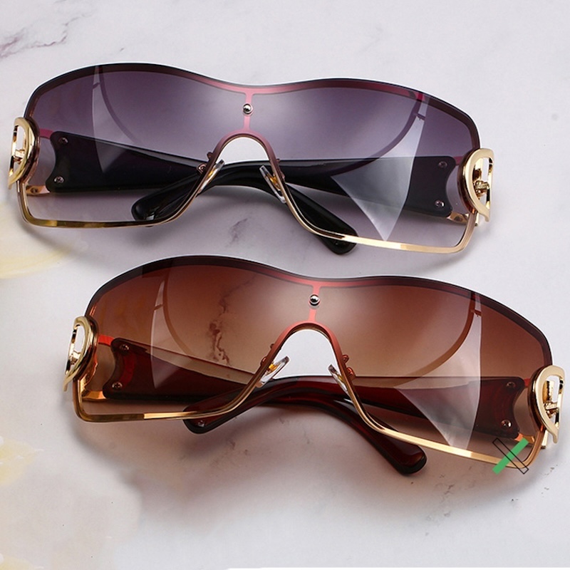 Women's Luxury Sunglasses Vintage Gradient Y2K Style Sun Glasses Steampunk Rimless Pilot Goggles Uv400 Glasses for Spicy Girls Cycling One-Piece 