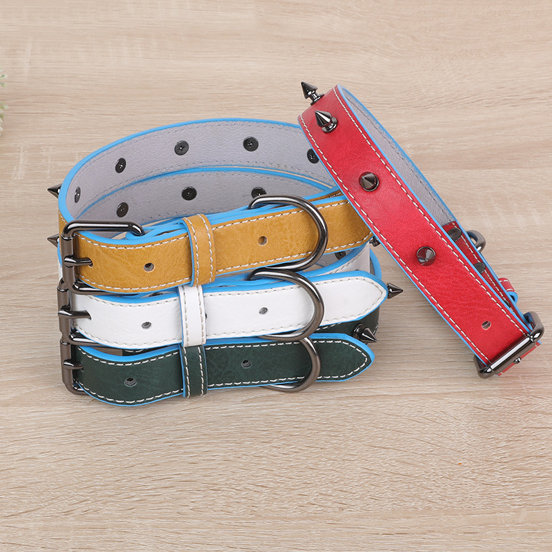 New customized models PU pet collar soft double-layer design rivets decoration fashionable and beautiful cats and dogs common