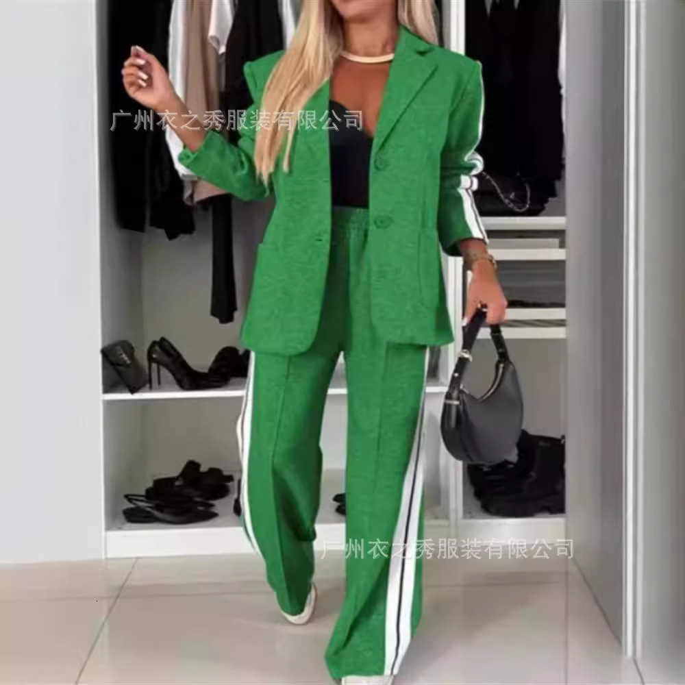 2024 Autumn Fashion Autumn/Winter Women's Splicing Long Sleeve Collar Casual Suit Two Piece Set