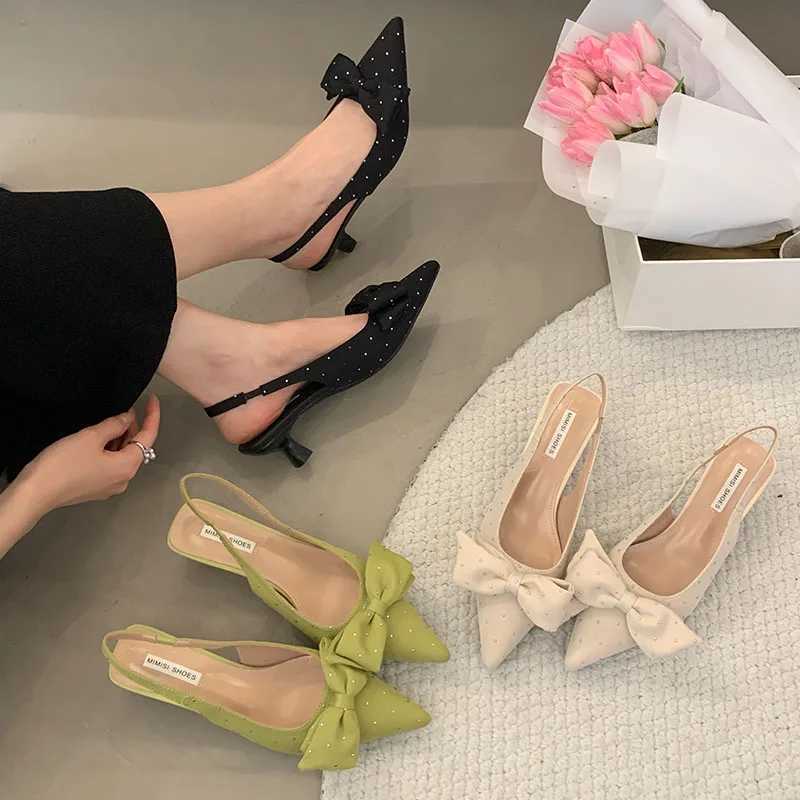 Green Fem Low Heel Footwear Shallow Wen -Knot Fashion Pointed Toe Ladies Heeled Sandals Pumps hot Shoes Z250325