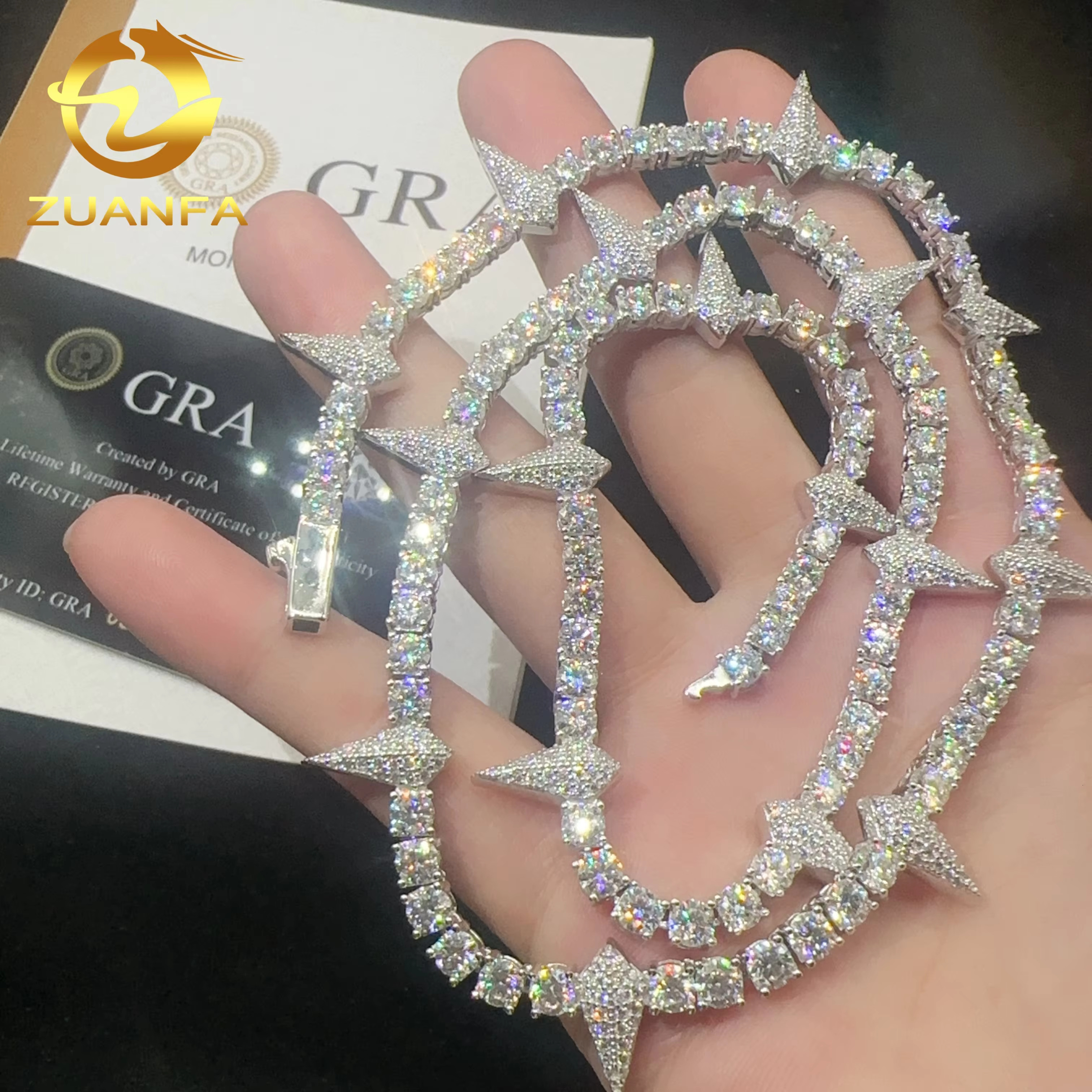 Fashion Design Tennis Necklace Sterling Silver 925 3mm 4mm Width Vvs Moissanite Iced Out Jewelry Hip Hop Diamond Tennis Chain