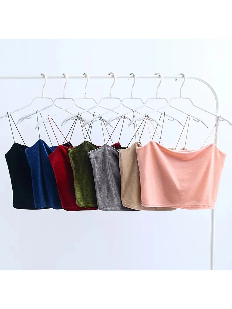 Fashion Sexy Spaghetti Straps Tank Top Velvet Short Crop Top 7 Colors Sexy Boob Tube Top Bustier Brief Vest T-shirts Tee 250325