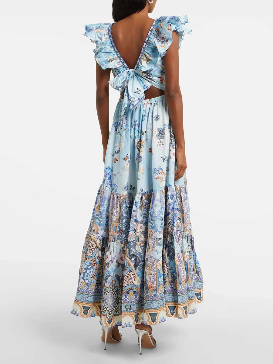TWOTWINSTYLE Printing Slimming Dresses For Women V Neck Sleeveless High Waist Temperament Dress Female Fashion Style New Clothes