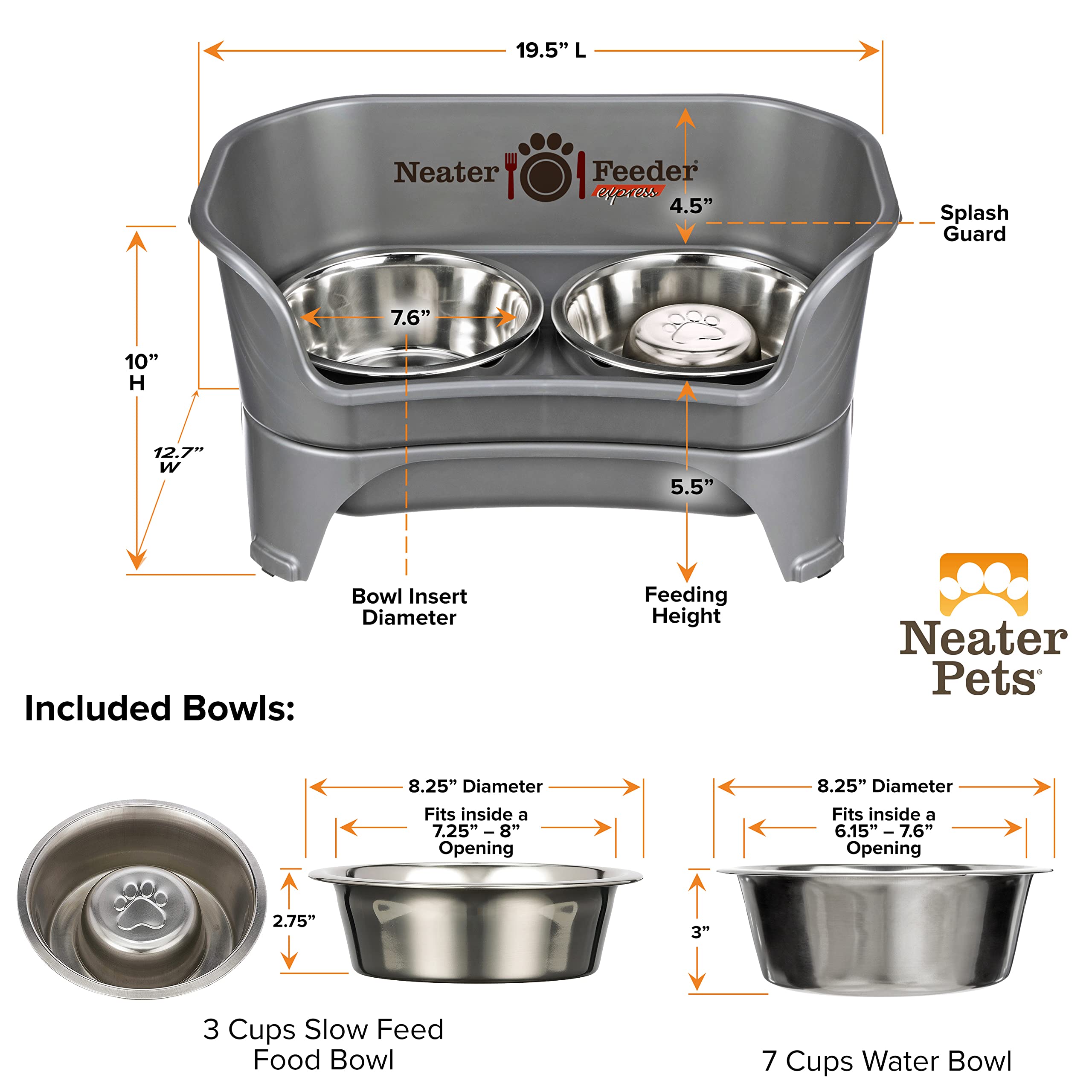 Indoor Elevated Cat Bowls Spill-Free Design, Durable Stainless Steel Tray for Food and Water