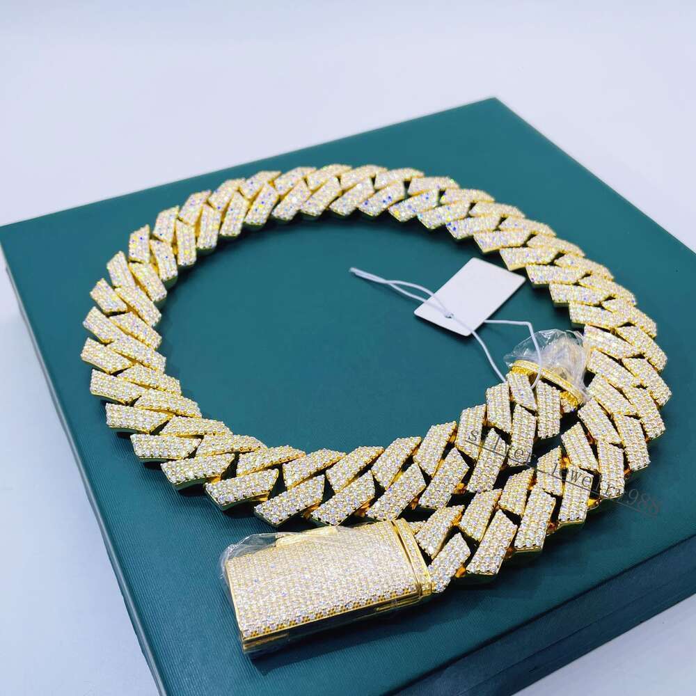 Pass Tester 20mm Gold Plated Iced Out Cuban Link Moissanite Hip Hop Cuban Link Chain for Men