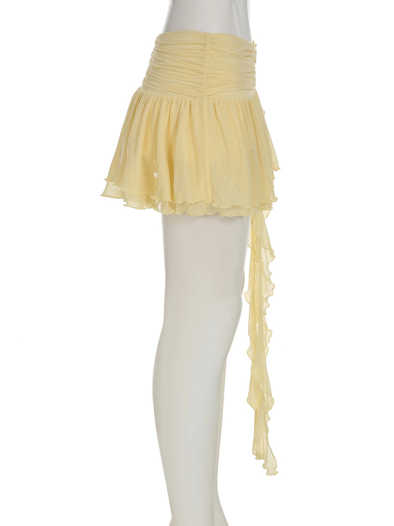 IAMSURE Holiday Tie Flower A-Line Pleated Skirts Beach Style Solid Folds Ruffles Low-Waist Mini Skirts Women 2025 Summer Fashion 250325