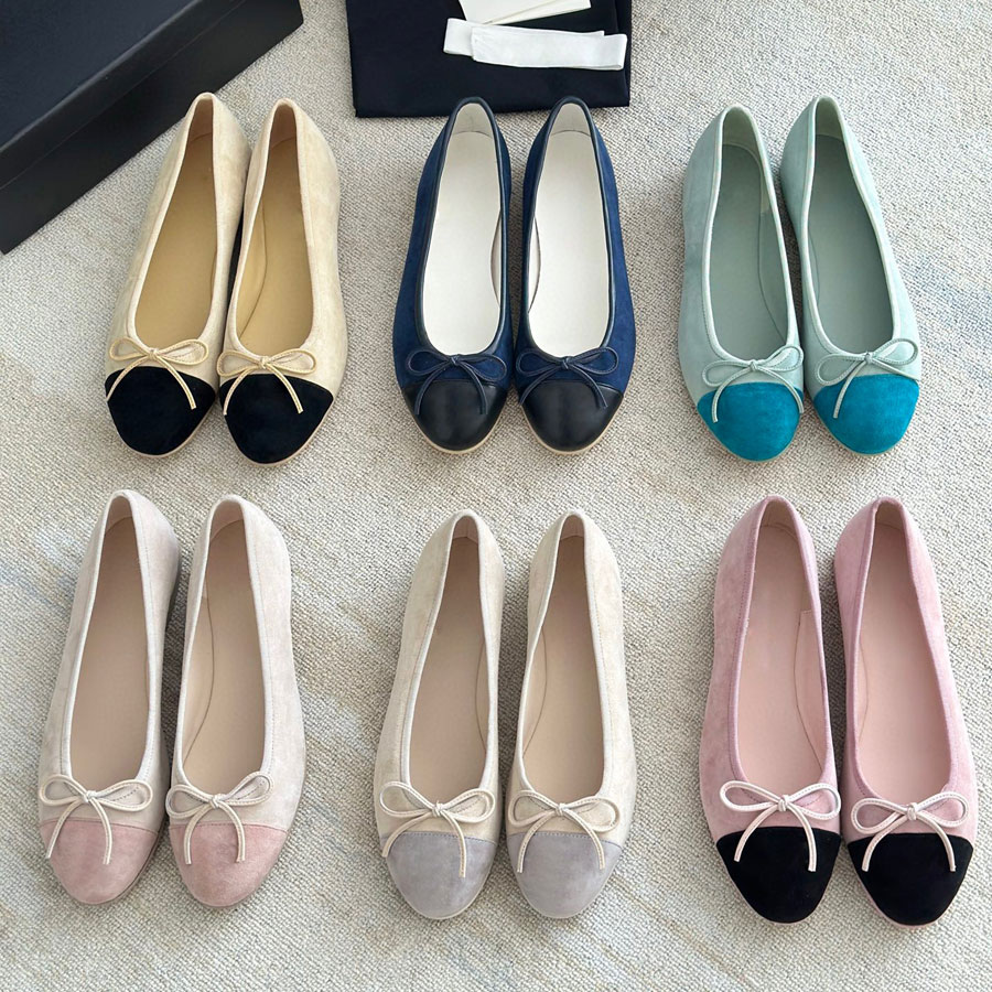 Top quality New style Spring Round toes bow Ballet flats shoes Women's loafers Flat dress shoes slip on Dance shoe Luxury designer shoes Fac