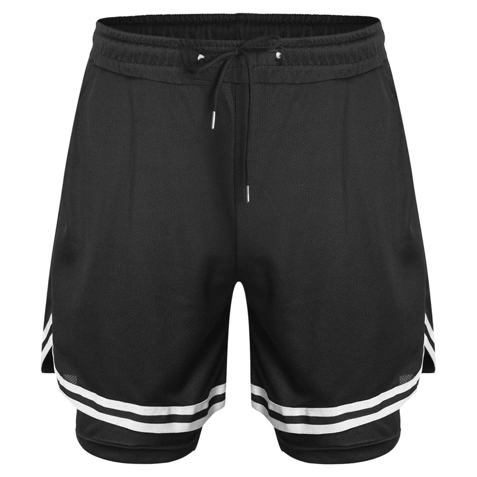 FEESHOW childrens boys sports shorts with built-in leg pull rod shorts childrens running basketball sports cycling training clothes W250324