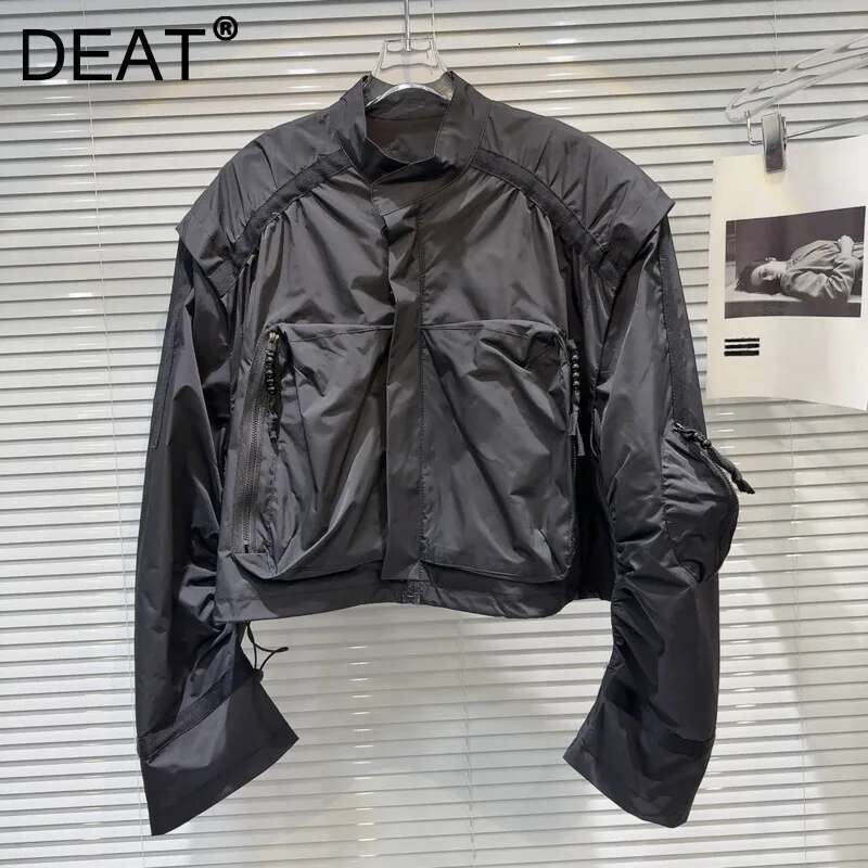 Fashion Spring New Arrival Women's Pocket Design Stand Collar Short Jacket Trendy Contrast Color Coats Female