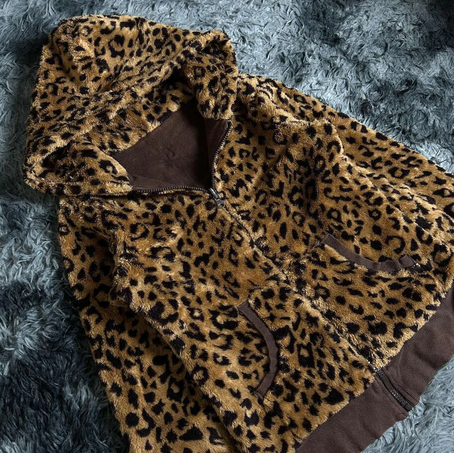 Fashion New Leopard print Coat Men's and Women's Warm Hooded Cardigan