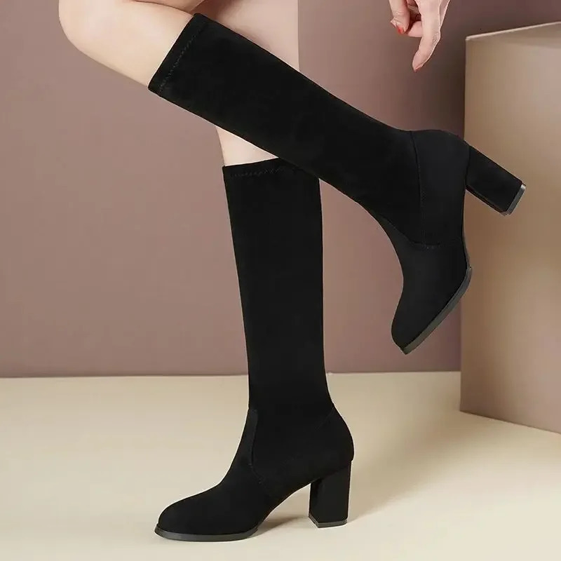 Women Boots Winter Knee High Comfort y Heels Shoes Fashion Warm Suede Round Toe Long 250317