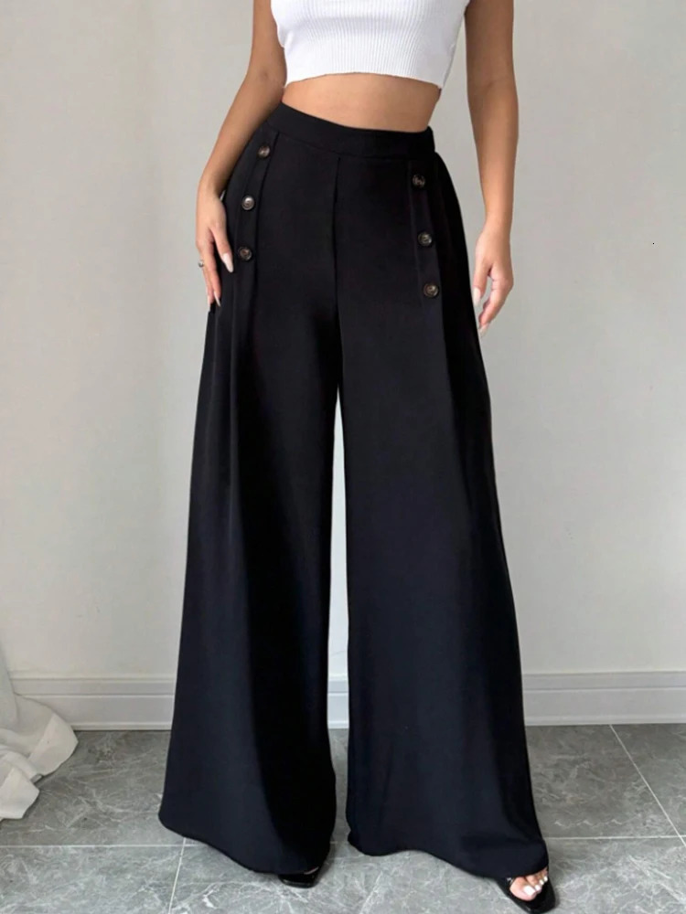 Fashionable and elegant womens high waisted wide leg pants with a grand style for spring summer 250324Z
