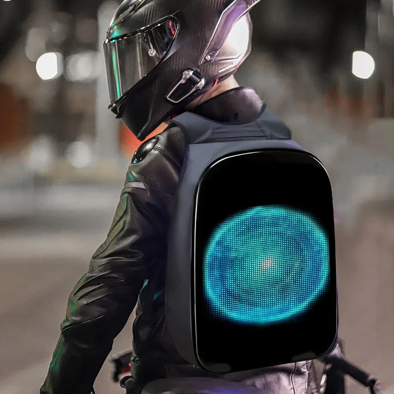 Large Motorcycle Riding Hard Shell Helmet Bag Full Helmet LED Backpack Luminous Display LED Screen Backpack 250321